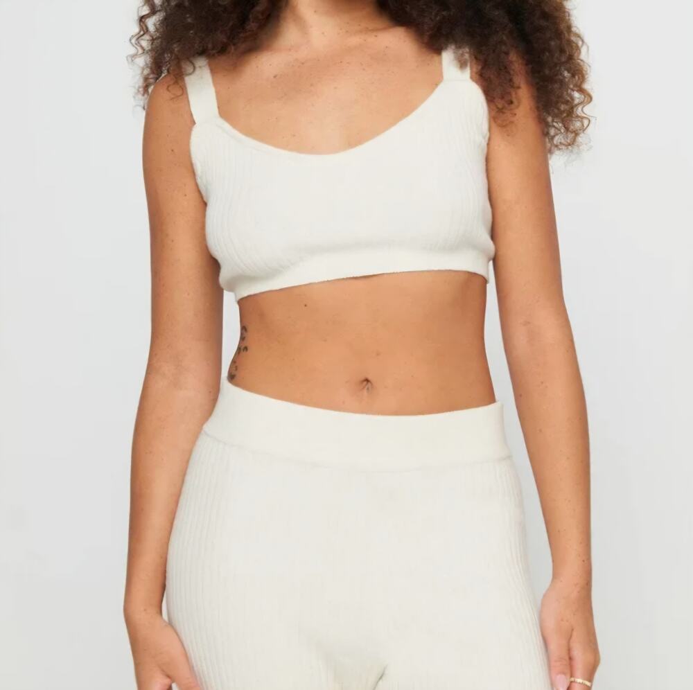 Spiritual Gangster Sofia Luxe Ribbed Sweater Bralette Birch Cream Knit Top NWT M